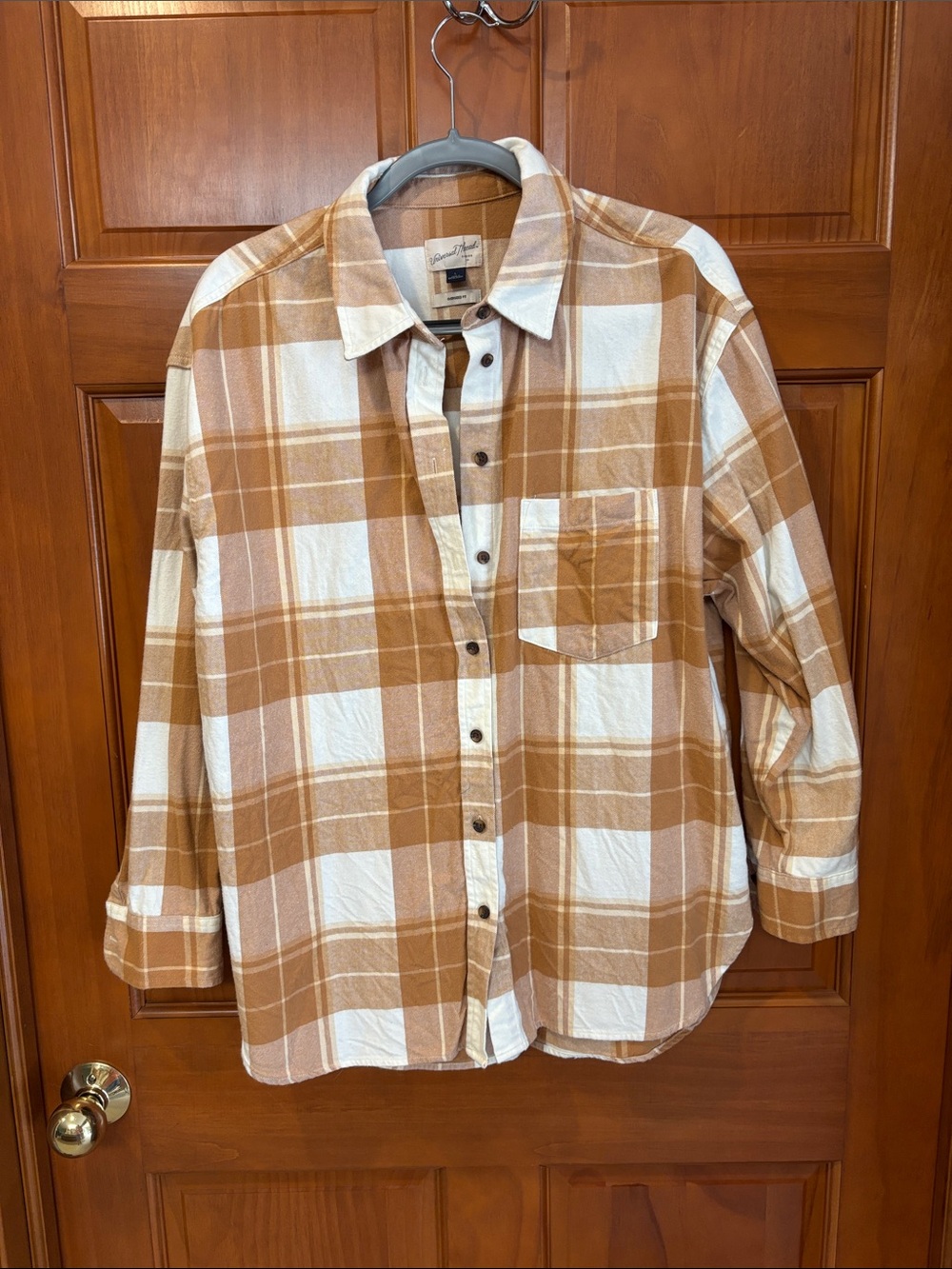 Universal Thread Brown and White Plaid Button-Down Shirt
